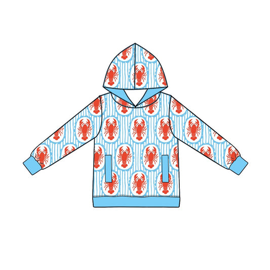 Preorder MOQ 5 pcs BT1974 Mardi Gras Crawfish Stripe Blue Kids Boys Hoodie Pullover