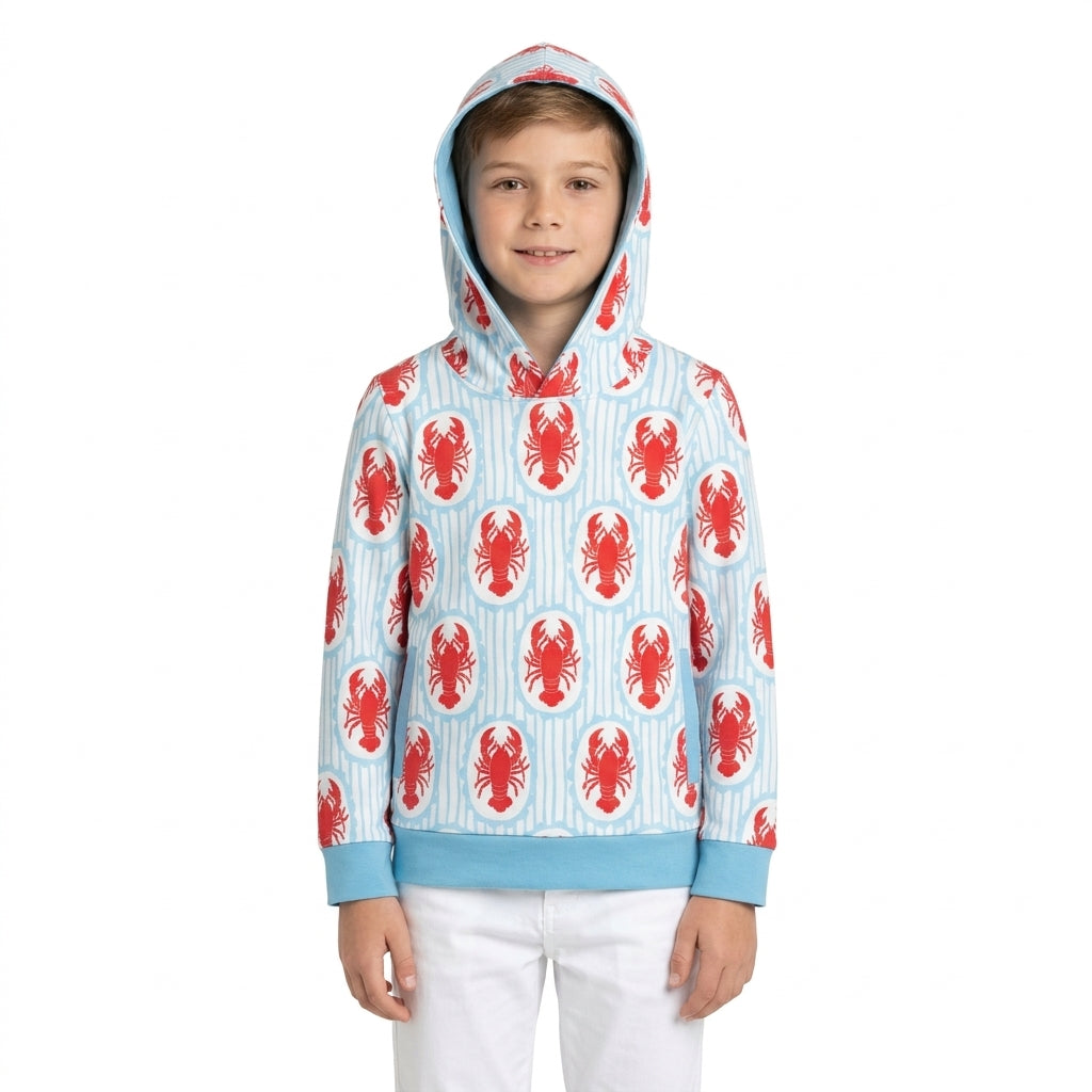 BT1974 Mardi Gras Crawfish Stripe Blue Kids Boys Hoodie Pullover