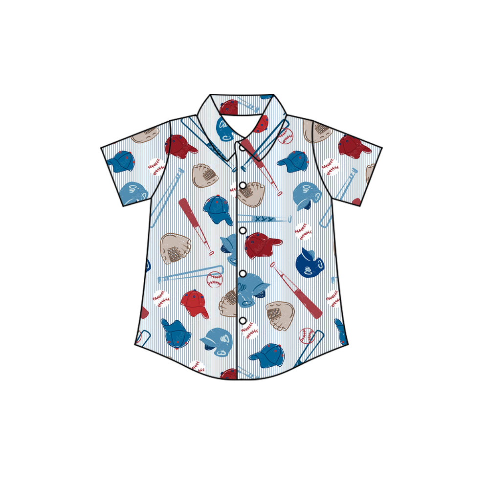 Preorder MOQ 5 pcs Each Style GO TEAM Baseball Print Stripe Blue Kids Matching Clothes