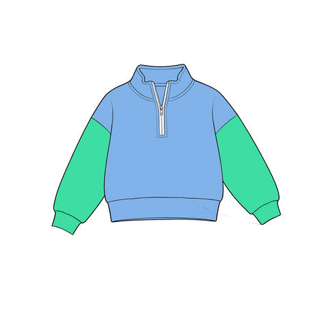 Preorder MOQ 5 pcs BT2001 Solid Blue Green Cotton Kids Boys Zipper Pullover
