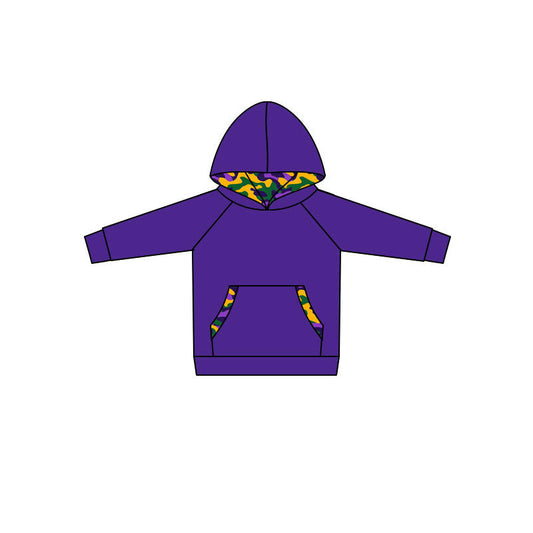 Preorder MOQ 5 pcs BT2006 Mardi Gras Camo Hoodie Purple Kids Boys Pullover