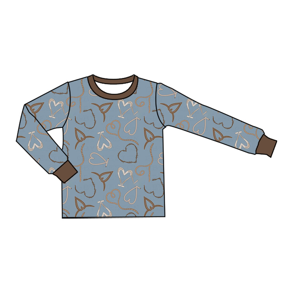 Preorder MOQ 5 pcs Each Style Valentine's Day Love Gray Blue Kids Matching Clothes