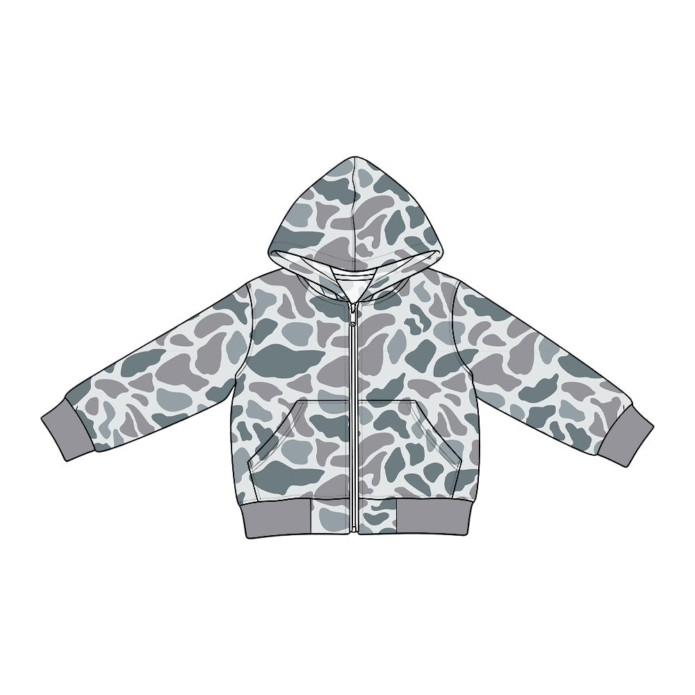Preorder MOQ 5 pcs BT2011 Hunting Camo Zipper Hoodie Denim Jacket