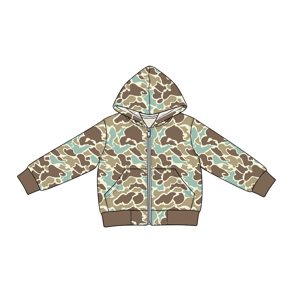 Preorder MOQ 5 pcs BT2012 Hunting Camo Zipper Hoodie Denim Jacket