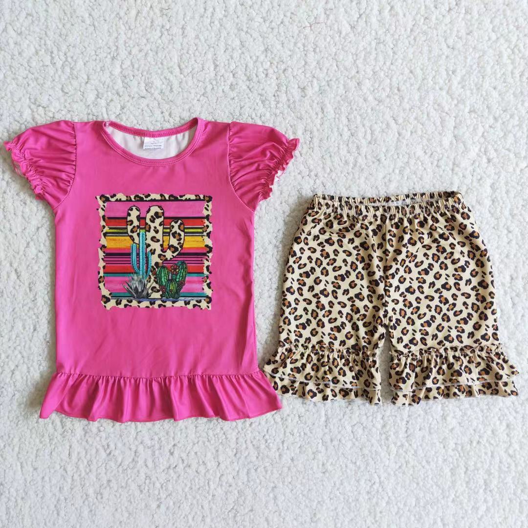 Clearance C1-11 Cactus rose top leopard print shorts set high quality