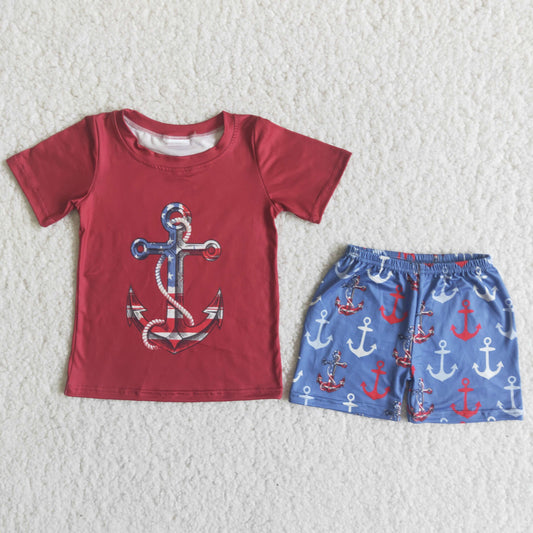 Clearance C14-39 Wine red anchor summer boys set