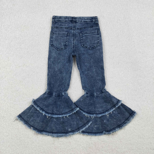 NEW C5-15  Vintage Blue Pale Denim jeans Double Ruffles Girls Jeans 202510 RTS
