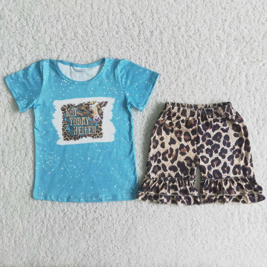 Clearance C5-16 TODAY bull head blue short sleeve leopard print shorts set high quality