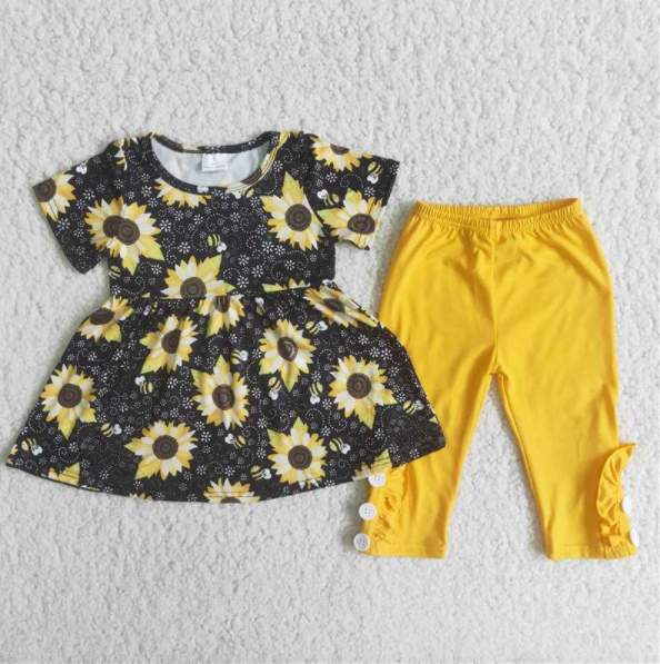 Clearance C7-15 Sunflower black top short sleeve yellow pants