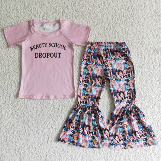 Clearance C7-6 Dolly Pink letter flare trouser set