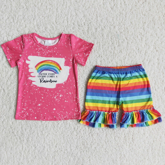 Clearance C9-3 Rainbow girls short sleeve shorts suit