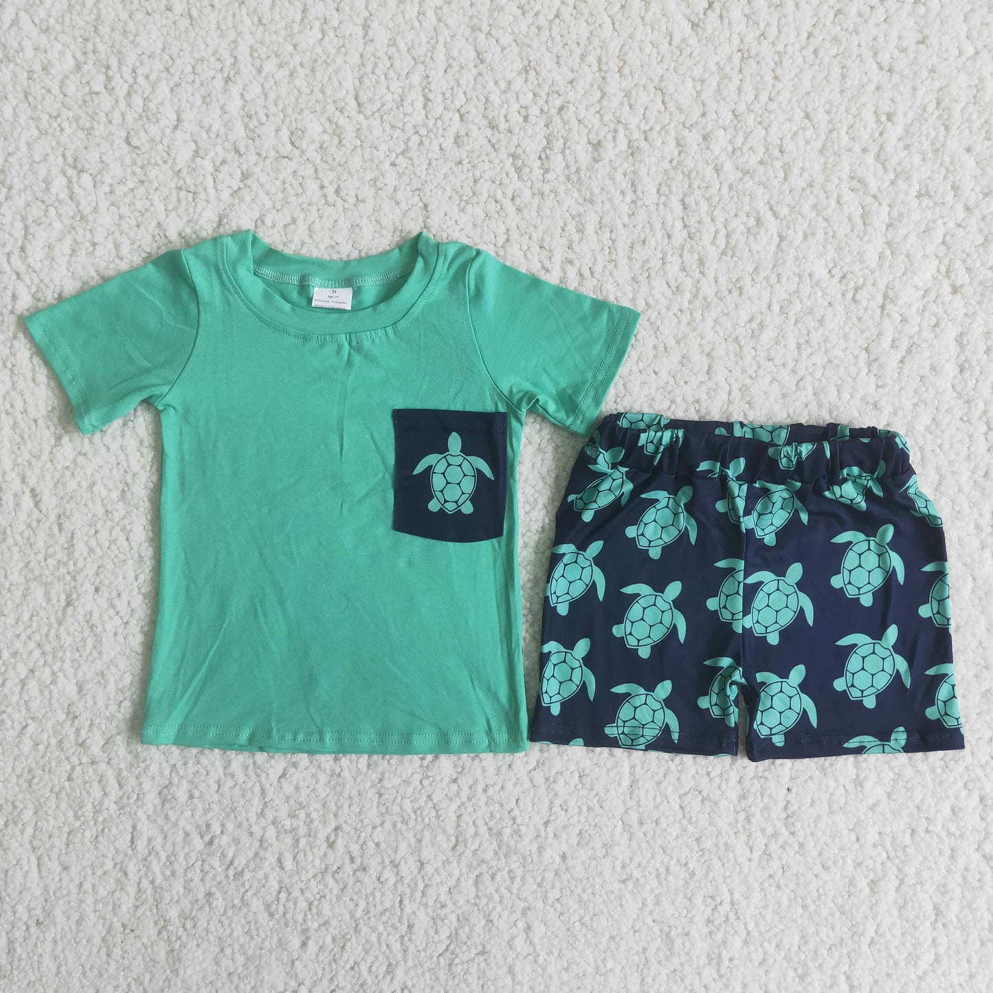 Clearance C9-4 Green turtle pocket summer boy suit