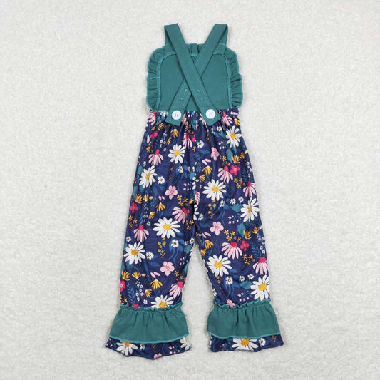 SR0964 Blue Floral Print Girls Sleeveless Jumpsuit