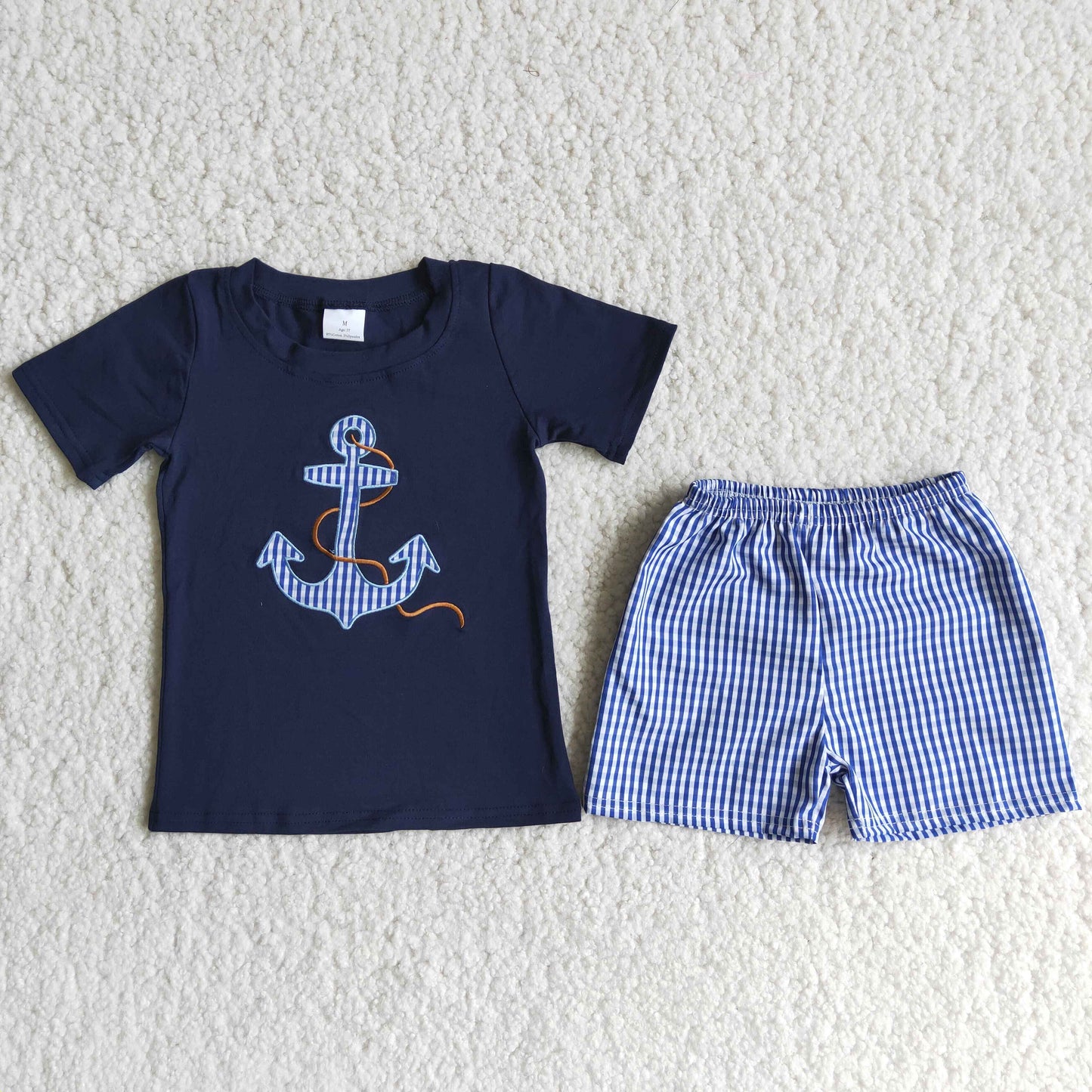 Clearance D12-17 Boat spear embroidered blue check seersucker shorts high quality