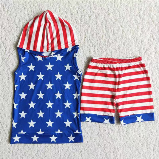 Clearance D13-30 Boys' sleeveless hoodie star-striped suit