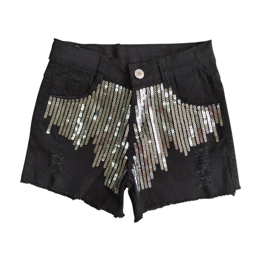 D8-4 Adorable Sequin Baby Girls Summer Shorts Black Denim Jeans RTS Free Shipping Over 2KG