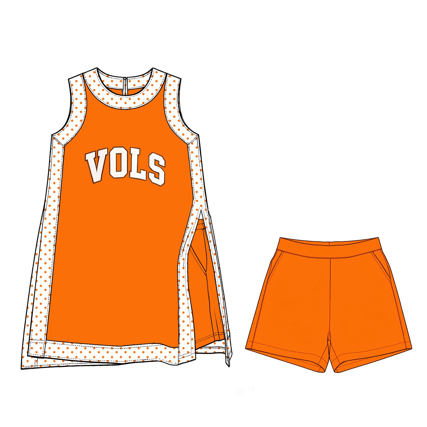 MOQ 5 PCS Preorder GSSO3852 Go Team VOLS Dots Orange Sleeveless Shorts Girls Yoga Sets 202607