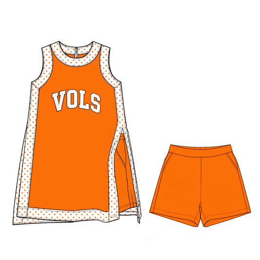 MOQ 5 PCS Preorder GSSO3852 Go Team VOLS Dots Orange Sleeveless Shorts Girls Yoga Sets 202607