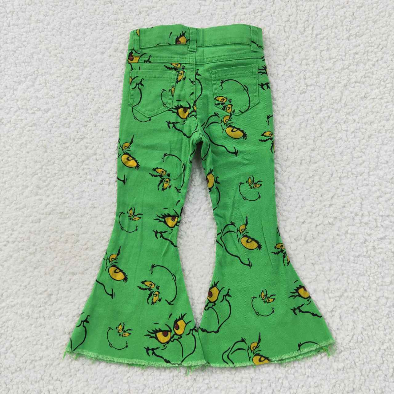 P0230 Christmas Green Cartoon Girls Bell Bottom Denim Jeans