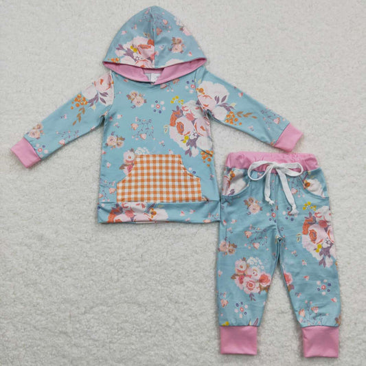 GLP0546 Blue Floral Pink Girls Long Sleeve Hoodies Outfits