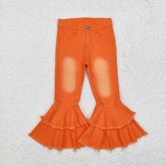 New E1-11 Orange Bell-bottom Girls Double Ruffles Denim Jeans RTS 202509