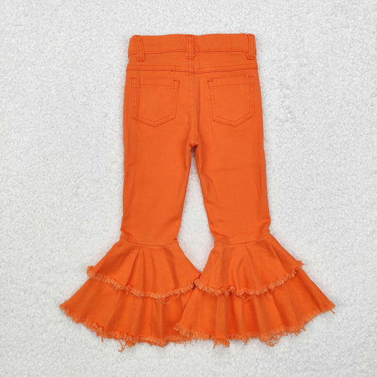 New E1-11 Orange Bell-bottom Girls Double Ruffles Denim Jeans RTS 202509
