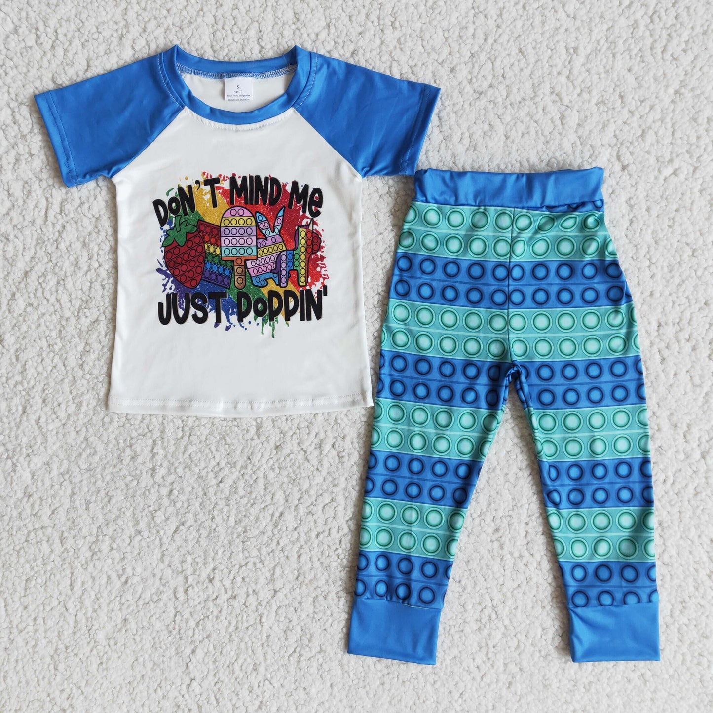 Clearance E10-29 JUST DODDLN blue short sleeve pant suit for boys