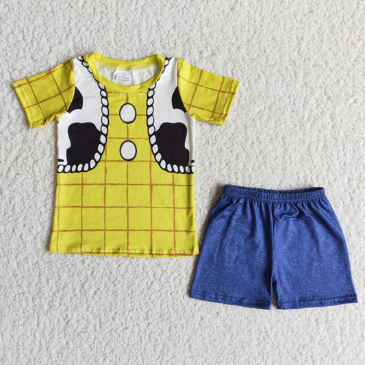 Clearance E10-30 Cowspot yellow plaid short-sleeved shorts suit for boys