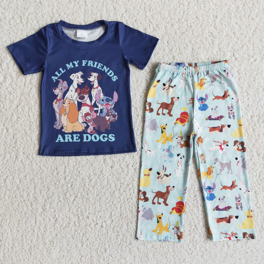 Clearance E11-12 ARE.DOGS boys dark blue short-sleeved pantsuit