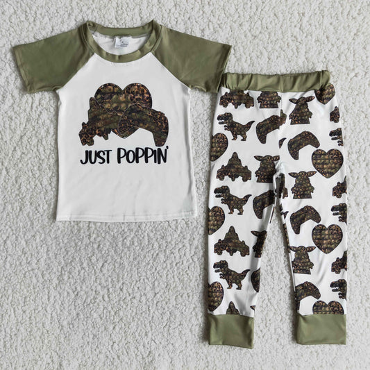 Clearance E12-16 Dinosaur short sleeve pants suit for boys Valentine's Day