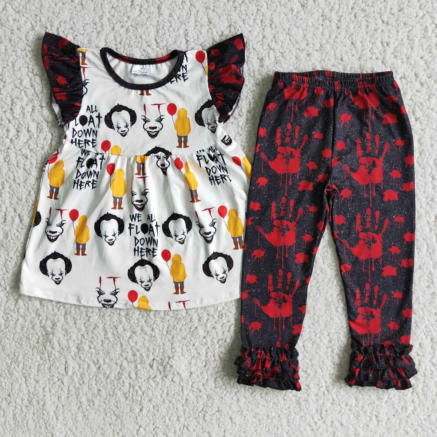 Clearance E4-14 Halloween balloon flying sleeve top red palm pantsuit