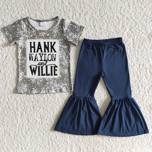 Clearance E6-13 WILLIE short sleeve top dark blue bell bottoms High quality