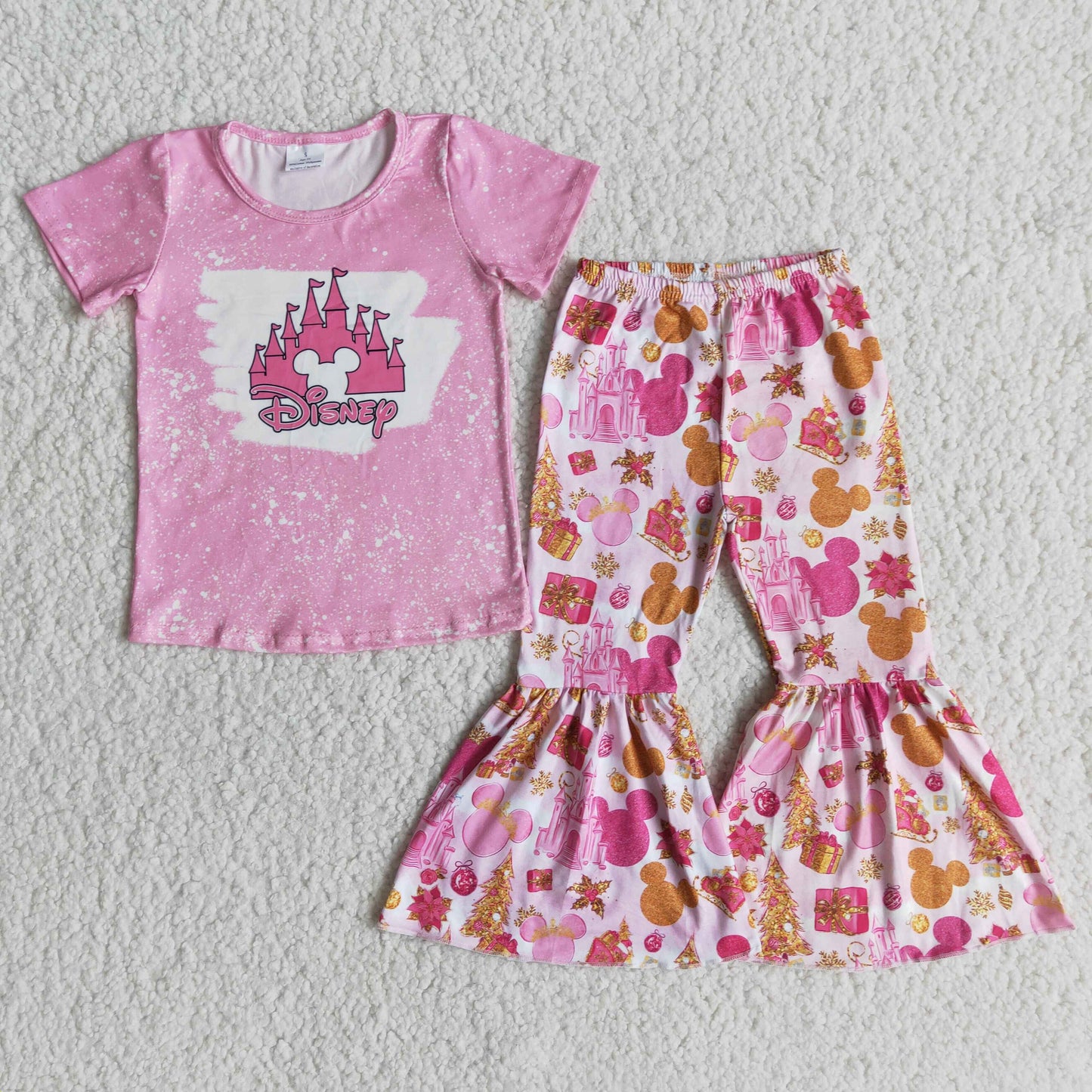 Clearance E6-30 Mickey's Castle pink short-sleeved flare suit