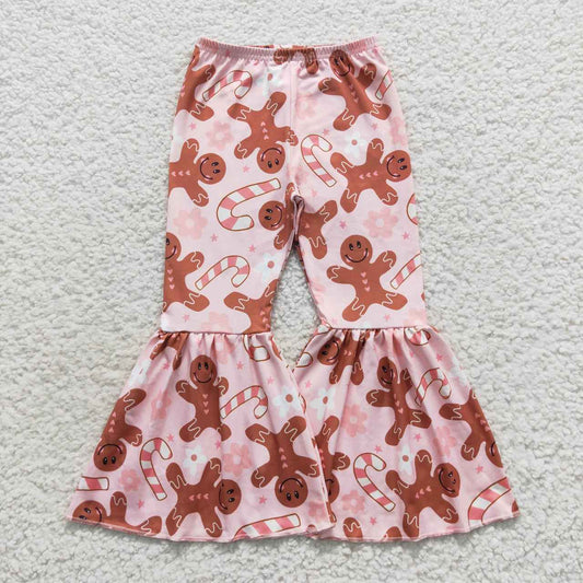 P0240 Christmas Pink Gingerbread Cartoon Print Girls Long Pants