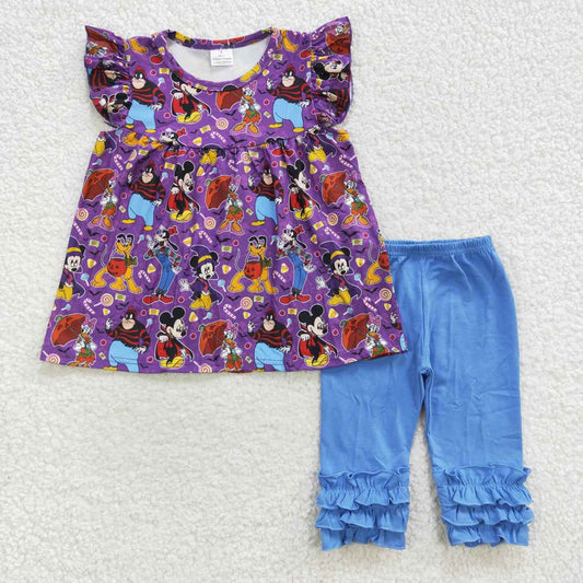 A16-9-1 Halloween Purple M Cartoon Girls Short Sleeve Shorts Outfits