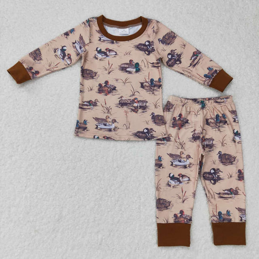 BLP0336 Brown Duck   Girls Long Sleeve Pants Outfits Pajamas