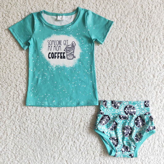 Clearance GBO0007 Girls blue Starbucks English letter short sleeve briefs set