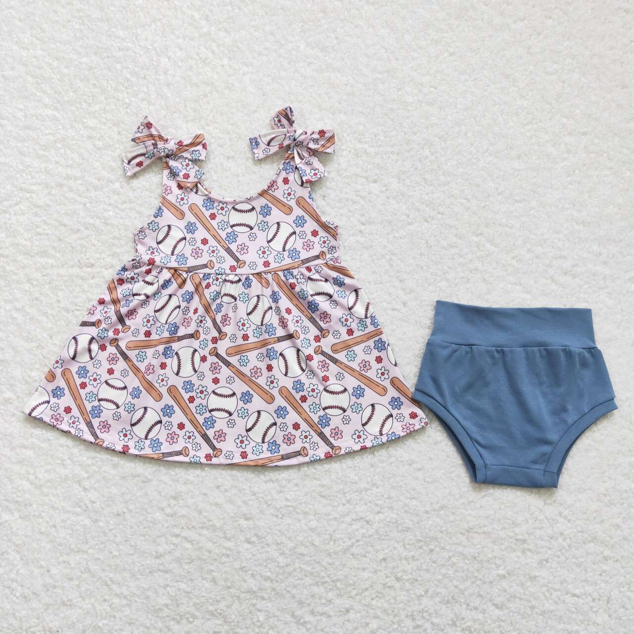 GBO0242 Flower Baseball Sleeveless Blue Briefs Girls Sets RTS 202508