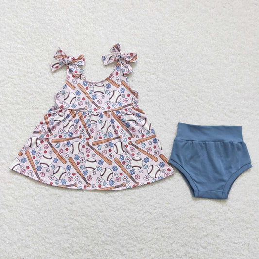 GBO0242 Flower Baseball Sleeveless Blue Briefs Girls Sets RTS 202508