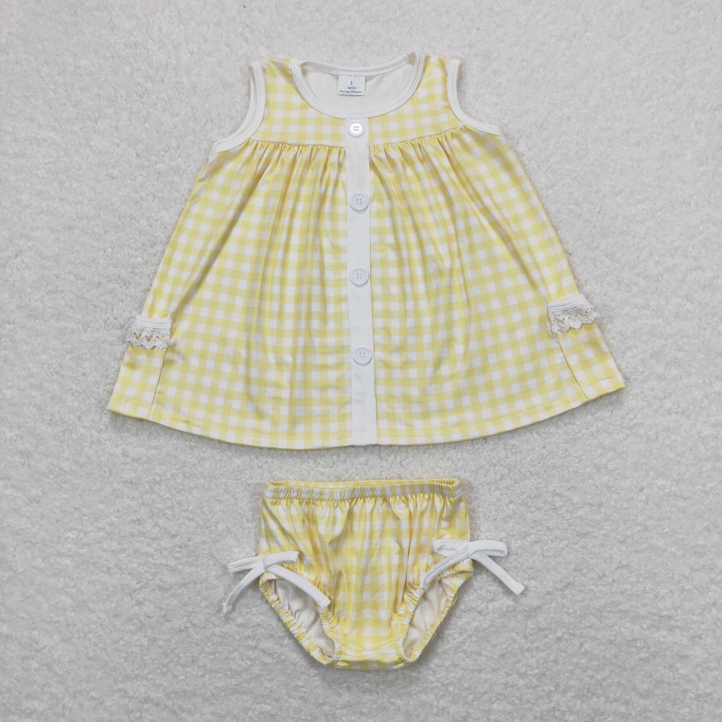 GBO0261 Girls Boutique Yellow Plaid Lace Ruffle Pocket Sleeveless Top Briefs Set  RTS 202508