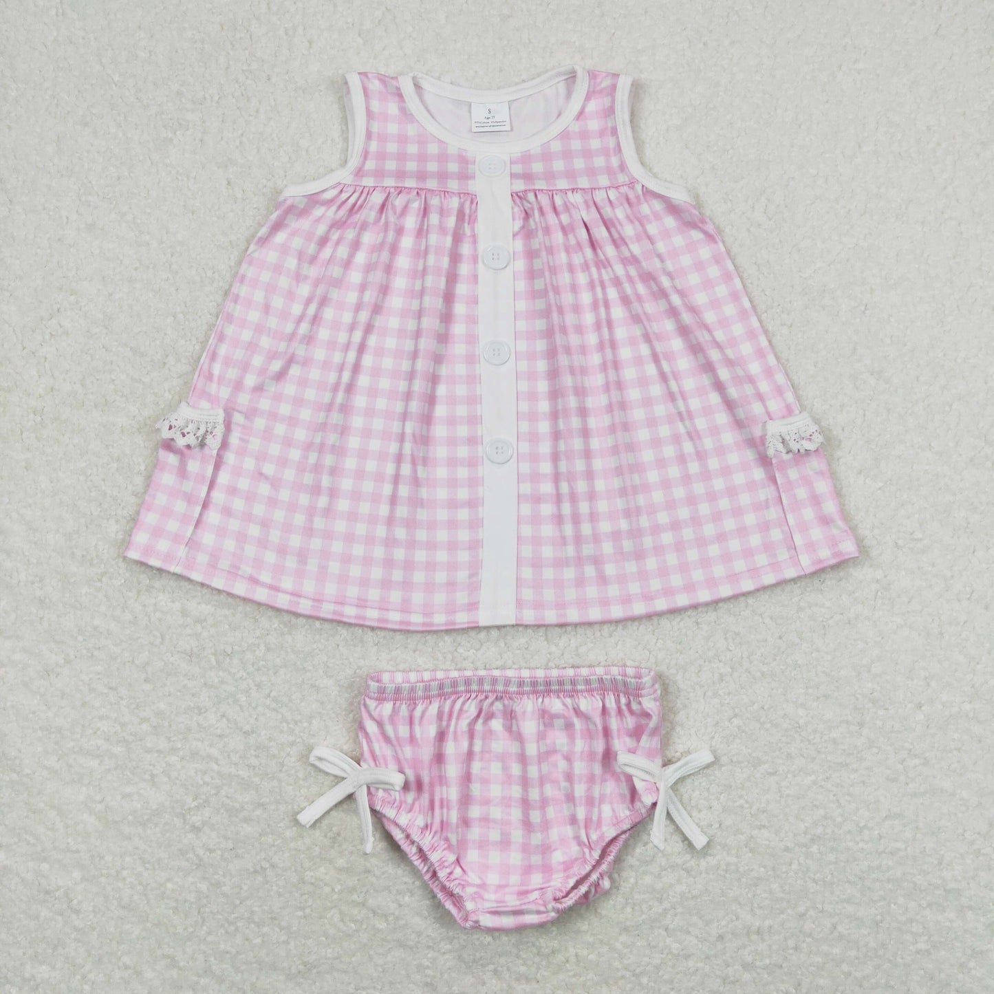 GBO0263 Girls Boutique Pink Plaid Lace Ruffle Pocket Sleeveless Top Briefs Set  20240408 RTS