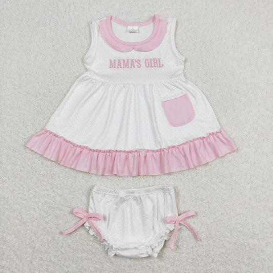 GBO0280 Mama's Girl Boutique Embroidered Pink Ruffle Pocket Sleeveless Top Briefs Set  RTS 202508