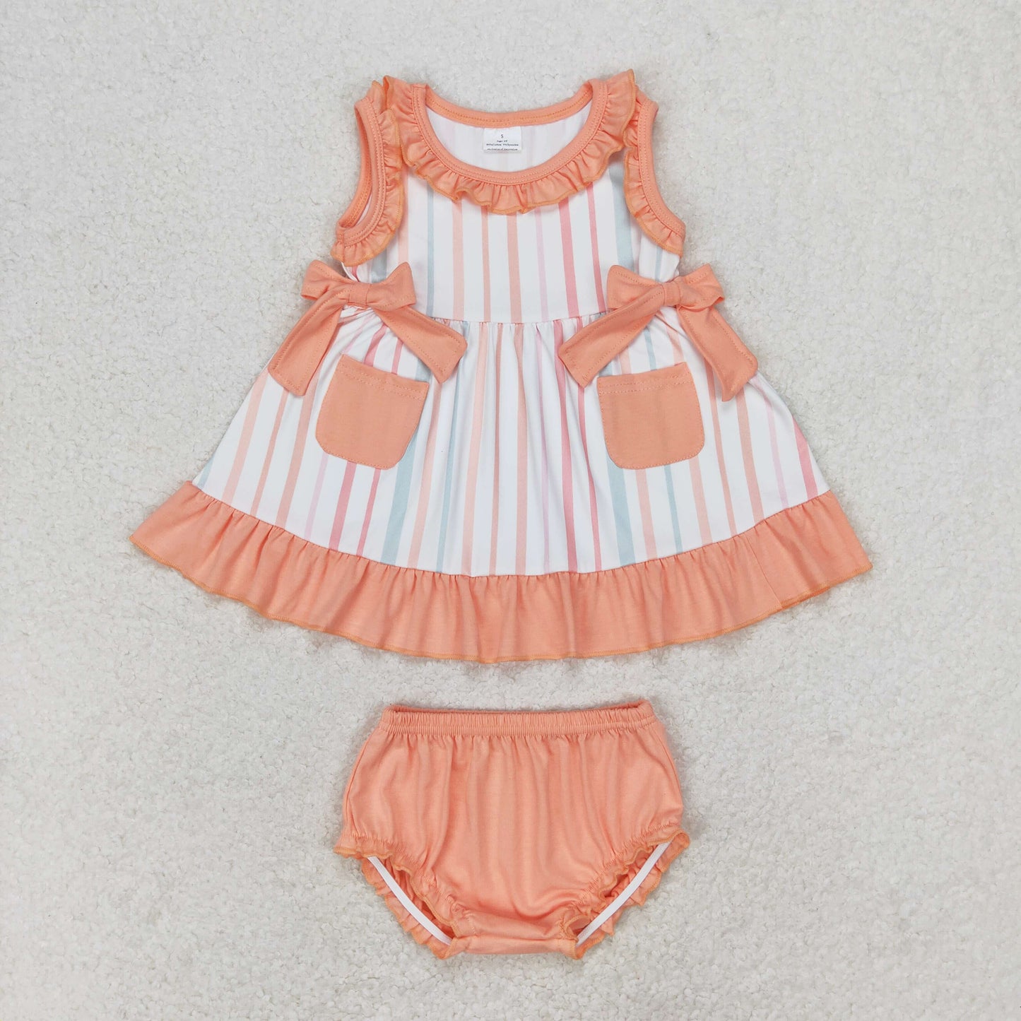 GBO0293 Striped pink-orange lace pocket bow sleeveless briefs suit summer boys clothing set