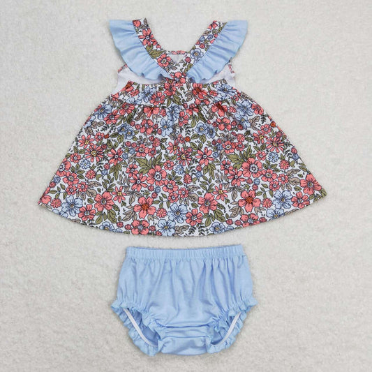 GBO0294 Embroidered I Love Daddy Flower Flying Sleeve Girls Bummies Outfits RTS 202508