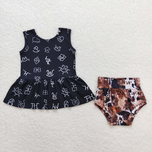 GBO0295 Letter Black Sleeveless Girls Bummies Outfits RTS 202508