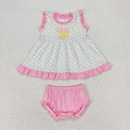 GBO0314 Bow color polka dot pink lace sleeveless briefs set high quality wholesale baby girl clothing sets summer