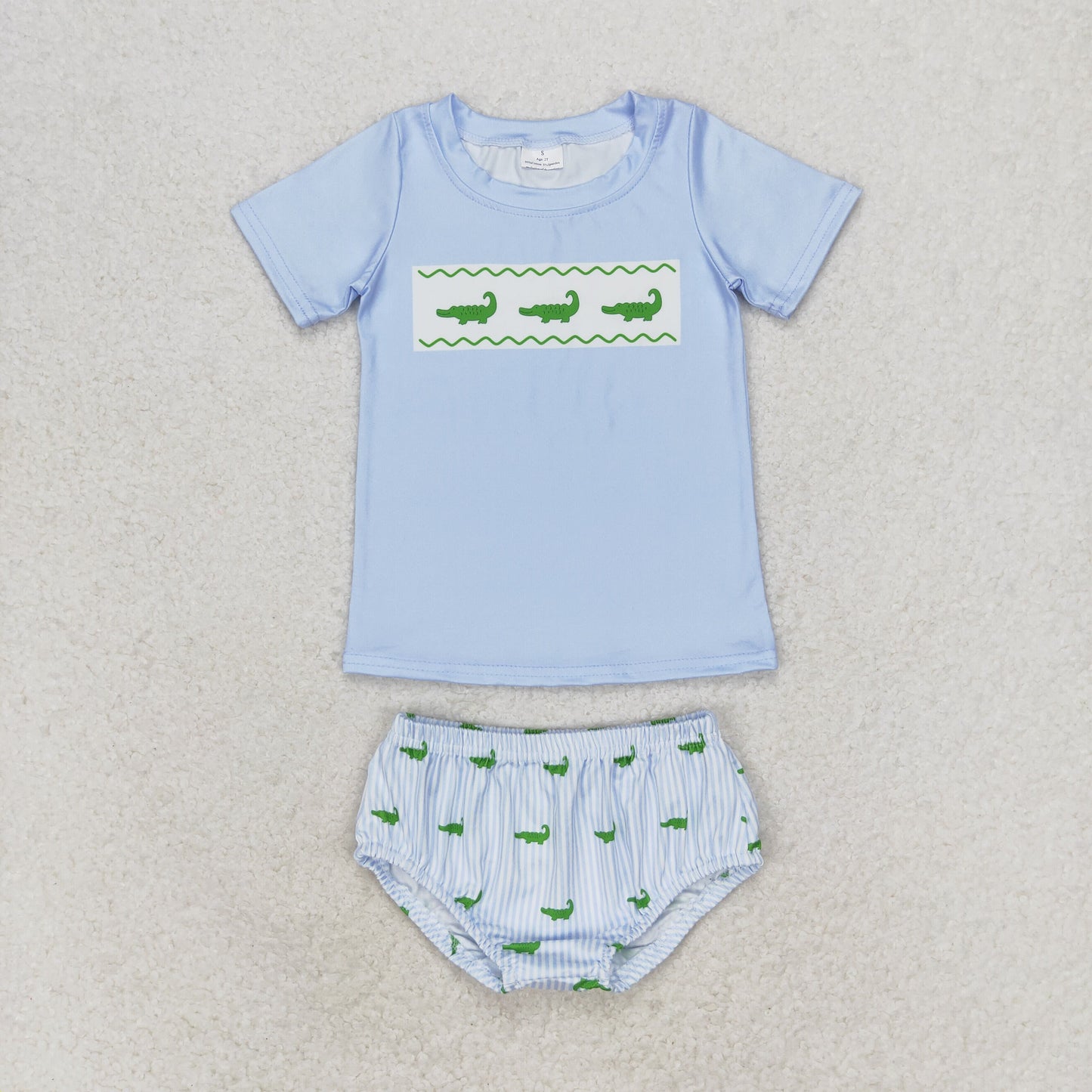 GBO0370 Animal fish Blue short sleeve striped briefs set high quality girls clothing summer set