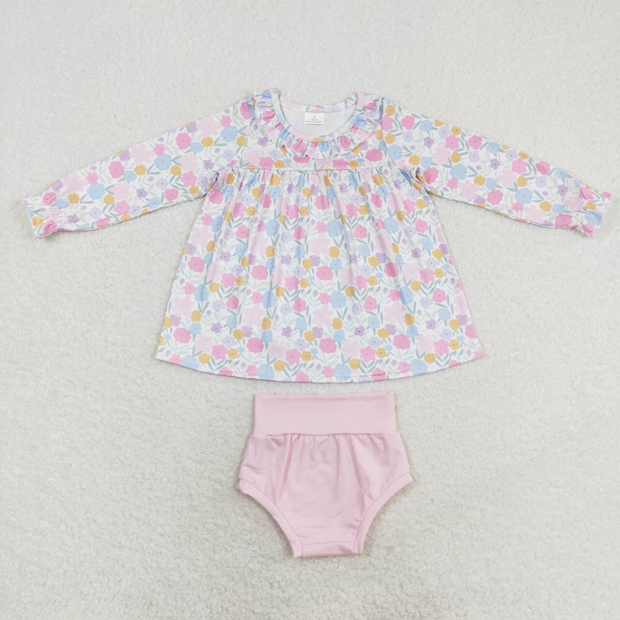 GBO0391 Floral long-sleeved pink briefs suit summer baby girl clothing sets sleeveless t-shirt