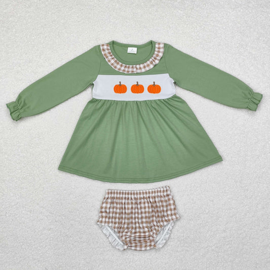 GBO0434 Pumpkin Khaki check lace green long sleeve briefs set high quality