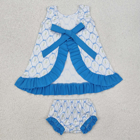 GBO0450 Sleeveless blue ruffle bows flowers top briefs outfit RTS 202412